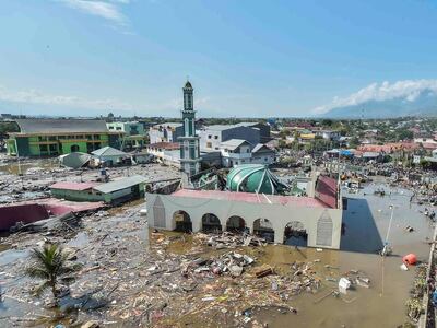 An aerial view of the Baiturrahman mosque which was hit by the tsunami in Palu, Sulawesi. Reuters         