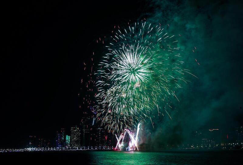 Fireworks at Abu Dhabi Corniche mark the beginning of a New Year. Victor Besa / The National