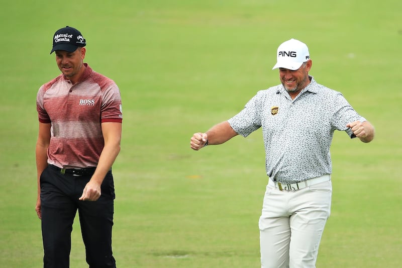 Henrik Stenson of Sweden, left, and Lee Westwood of England on the third hole. Getty Images