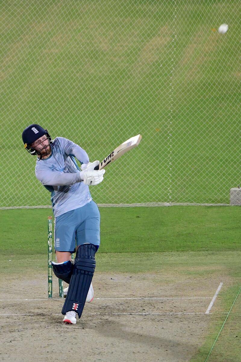 Phil Salt bats smashes one in the nets. AFP