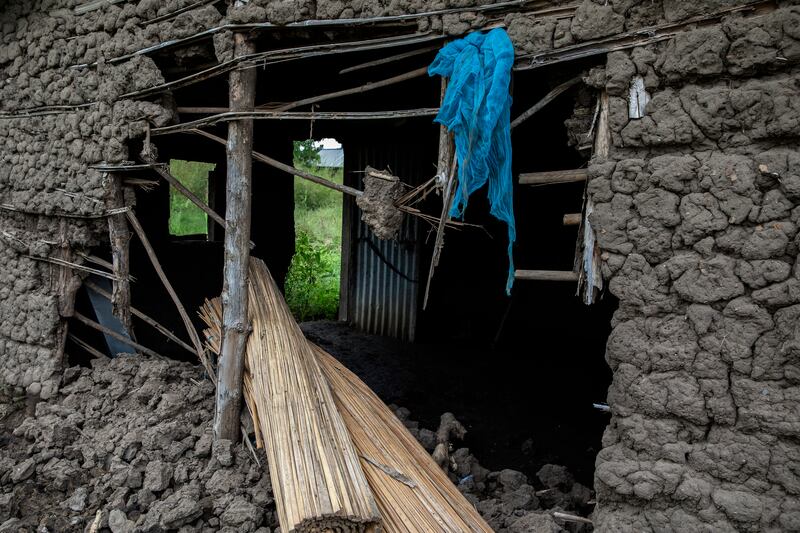 The wall of a house said to have collapsed in the floods, in Dijeri village, on the outskirts of Juba.