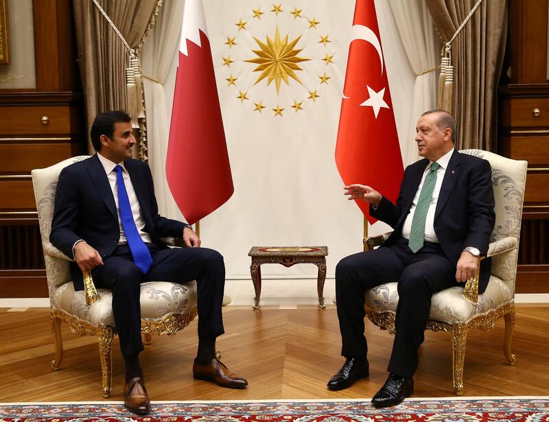 Turkish President Tayyip Erdogan meets with Qatar's Emir Sheikh Tamim Bin Hamad Al-Thani in Ankara, Turkey, September 14, 2017. Kayhan Ozer/Presidential Palace/Handout via REUTERS ATTENTION EDITORS - THIS IMAGE HAS BEEN SUPPLIED BY A THIRD PARTY. NO RESALES. NO ARCHIVES