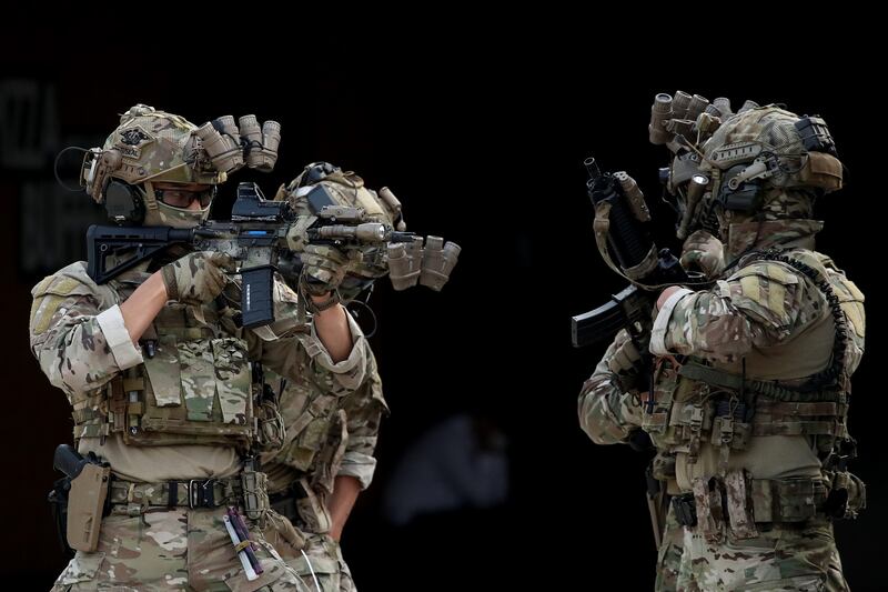 South Korean soldiers during an anti-terrorism and anti-chemical terrorism exercise at Kintex on October 27, 2022 in Goyang, South Korea. Getty Images