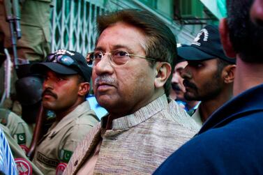Pakistan's former president Pervez Musharraf arrives at an anti-terrorism court in Islamabad in April 2013. AP