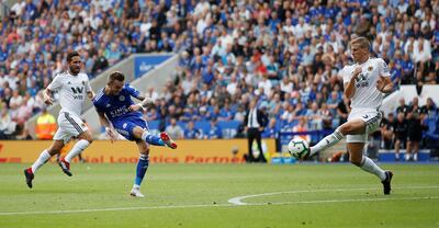 Soccer Football - Premier League - Leicester City v Wolverhampton Wanderers - King Power Stadium, Leicester, Britain - August 18, 2018  Leicester City's James Maddison scores their second goal    Action Images via Reuters/Craig Brough  EDITORIAL USE ONLY. No use with unauthorized audio, video, data, fixture lists, club/league logos or "live" services. Online in-match use limited to 75 images, no video emulation. No use in betting, games or single club/league/player publications.  Please contact your account representative for further details.