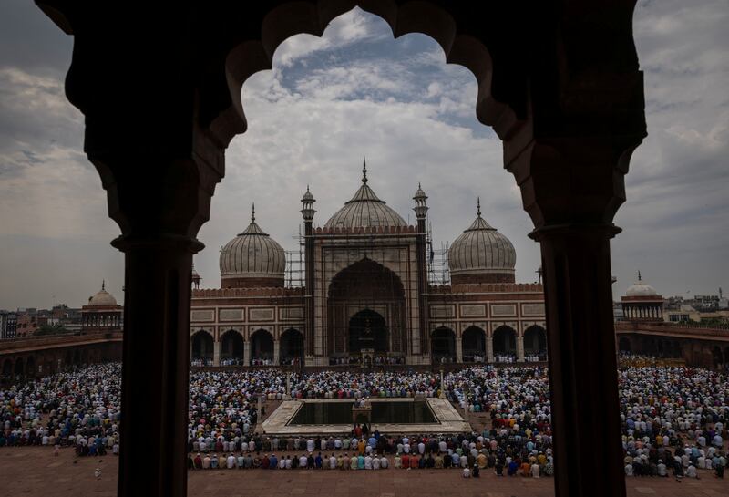 Worshippers gathered for Friday prayers at the Jama Masjid Grand Mosque, in the old quarters of Delhi, at the start of Ramadan. Reuters