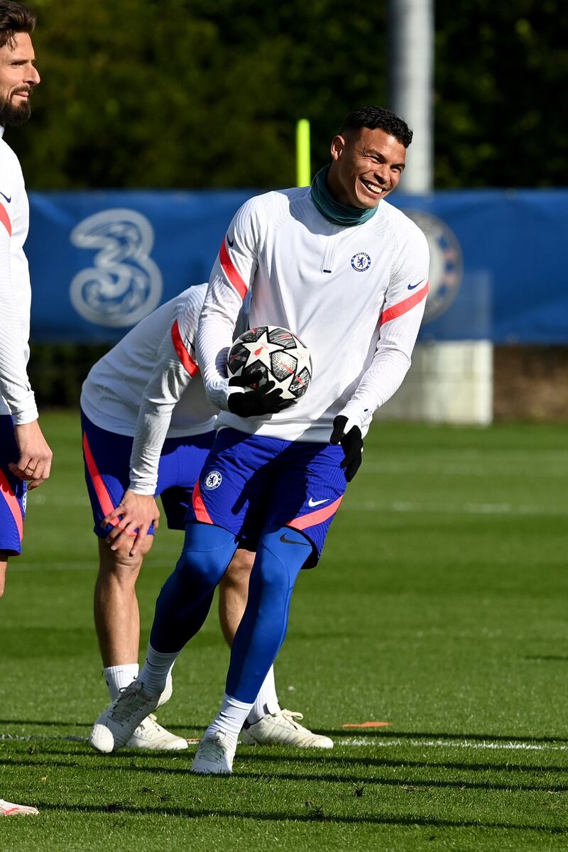 COBHAM, ENGLAND - MAY 04:  Thiago Silva of Chelsea during a training session at Chelsea Training Ground on May 4, 2021 in Cobham, England. (Photo by Darren Walsh/Chelsea FC via Getty Images)