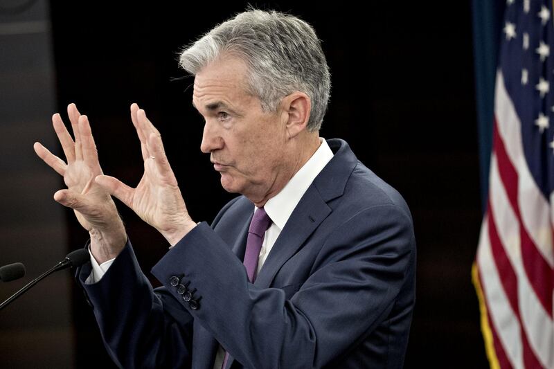 Jerome Powell, chairman of the U.S. Federal Reserve, speaks during a news conference following a Federal Open Market Committee (FOMC) meeting in Washington, D.C., U.S., on Wednesday, June 13, 2018. Federal Reserve officials raised interest rates for the second time this year and upgraded their forecast to four total increases in 2018, as unemployment falls and inflation overshoots their target faster than previously projected. Photographer: Andrew Harrer/Bloomberg