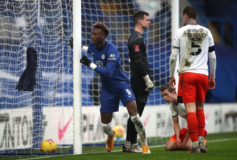Chelsea's Tammy Abraham after completing his hat-trick at Stamford Bridge. PA