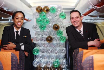 Pilots and crew on easyJet flights will don new uniforms made out of 45 recycled plastic bottles as part of the budget airline's commitment to introduce more sustainable changes. EasyJet