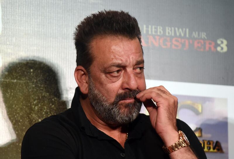 Indian Bollywood actor Sanjay Dutt looks on during the trailer launch of the upcoming drama Hindi film 'Saheb, Biwi Aur Gangster 3' in Mumbai on June 30, 2018.  / AFP / Sujit Jaiswal
