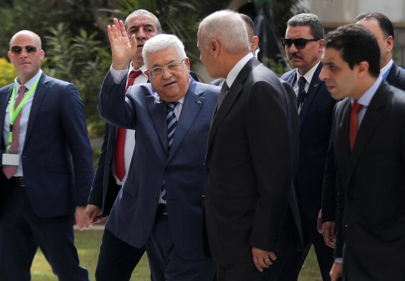 Palestinian President Mahmoud Abbas arrives for an emergency meeting with the Arab League's foreign ministers after U.S. President Donald Trump announced his Middle East peace plan, in Cairo, Egypt, February 1, 2020. REUTERS/Mohamed Abd El Ghany