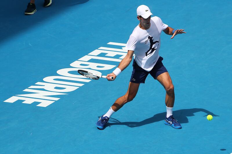 Serbia's Novak Djokovic takes part in a training session. AFP