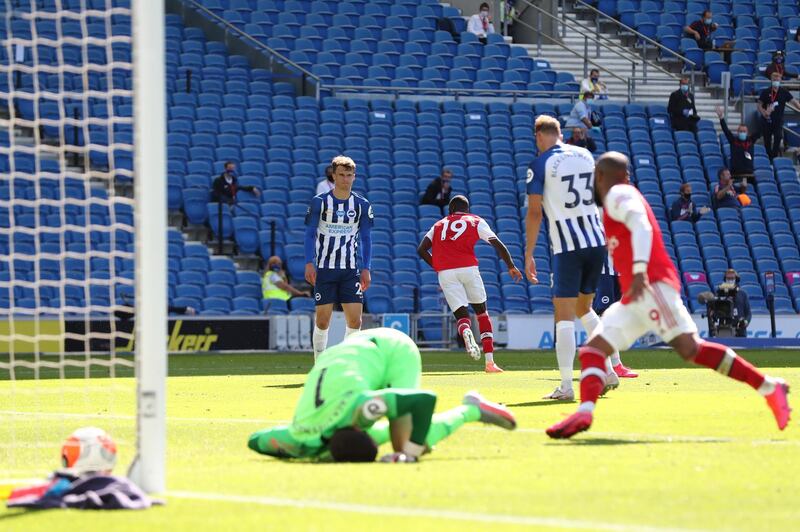 Arsenal's Nicolas Pepe after scoring against Brighton. EPA