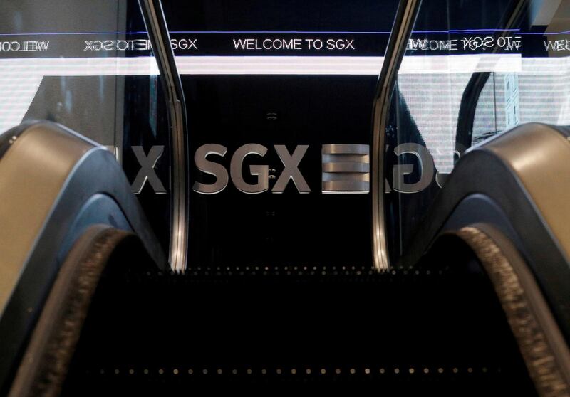 FILE PHOTO: An SGX sign is pictured at Singapore Stock Exchange July 19, 2017. REUTERS/Edgar Su/File Photo