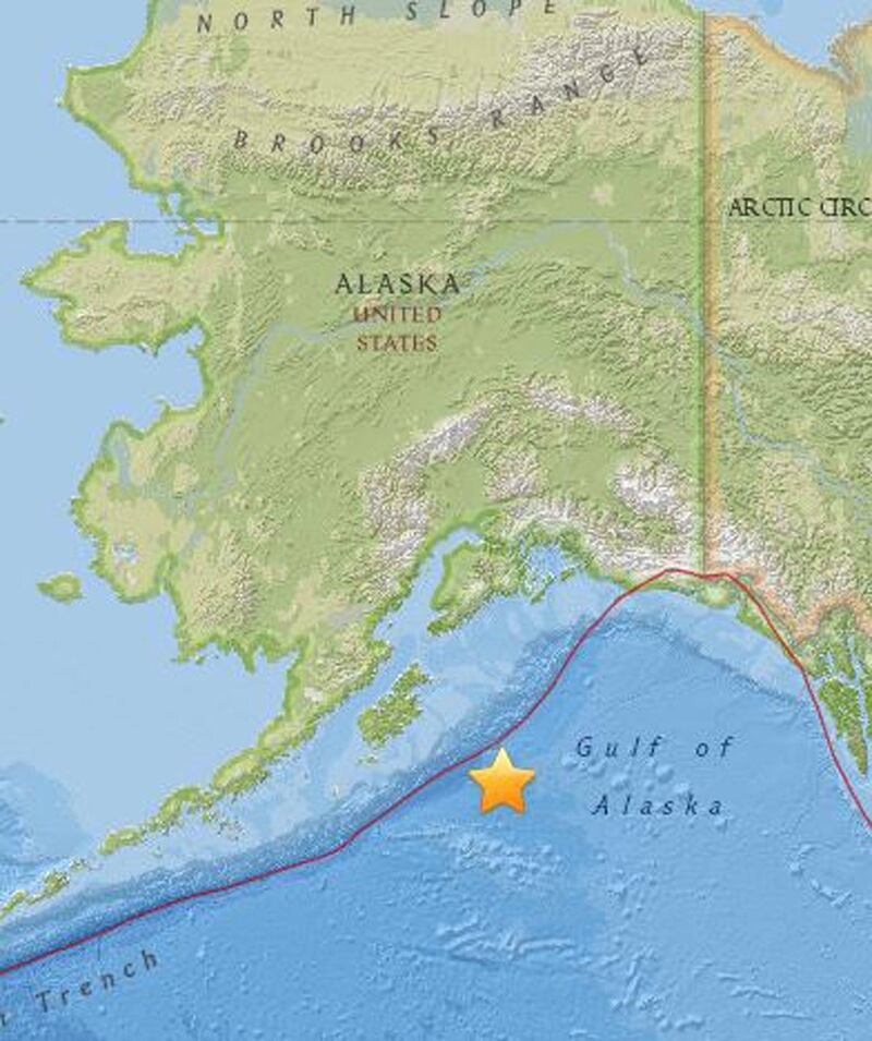 epa06466996 A handout map image made available by the United States Geological Survey shows the location of a magnitude 8.2 earthquake that occurred at a depth of 10 km at 09:31 GMT, 278 km off south east of the city of Kodiak, Alaska, USA, 23 January 2018. There have been no immediate reports of damage, however a tsunami warning has been issued for the US state of Hawaii, as well as the entire west coast of the USA.  EPA/USGS / HANDOUT  HANDOUT EDITORIAL USE ONLY/NO SALES