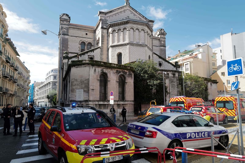 Saint-Pierre d'Arene church in Nice, France, after a priest was attacked by a man in April 2022. AFP