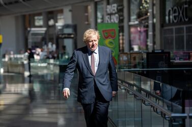 Prime Minister Boris Johnson at the Westfield shopping centre on Sunday. Reuters
