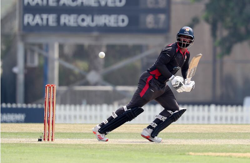 Mohammad Waseem of UAE plays a shot.