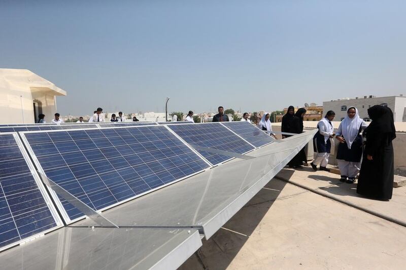 The solar panels at The Sheikh Khalifa bin Zayed Bangladesh Islamia School in Abu Dhabi, installed using funding from the Zayed Future Energy Prize. Fatima Al Marzooqi / The National