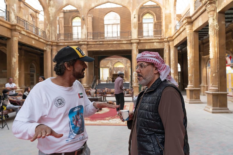 Amer Salmeen Al Murry and actor Abdullah Al Junaibi on set, courtesy twofour54.