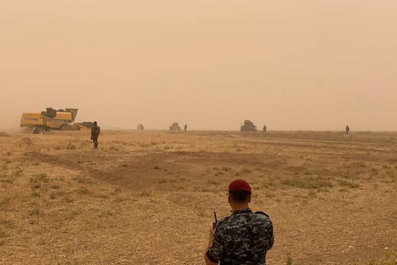 Iraqi Federal Police on duty in Kirkuk after farmers were killed. President Barham Salih says the attacks were “villainous attempts to strike at stability and security”.