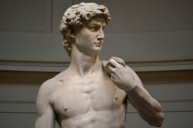 The original 16th century statue of David by Italian artist Michelangelo Buonarroti stands in the Galleria dell'Accademia in central Florence. A 3D reproduction of the famous sculpture is being readied for showing at the Italian pavilion in Dubai. AFP 
