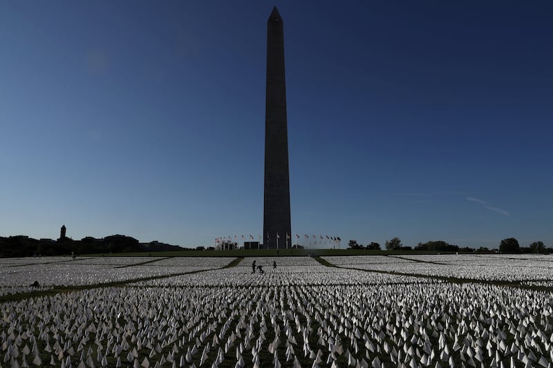 Suzanne Brennan Firstenberg's 'In America: Remember', a memorial for Americans killed by Covid-19, stands on the National Mall in Washington. Reuters