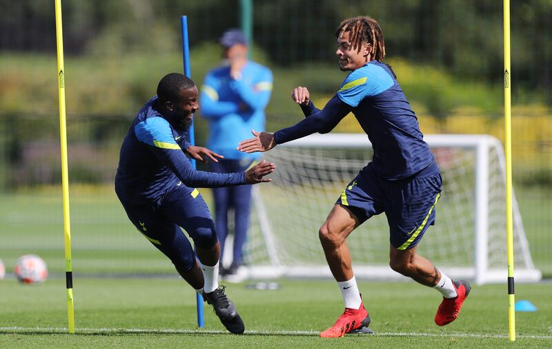 Tanguy Ndombele and Dele Alli at training. Getty
