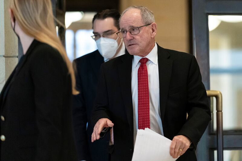 Senator Jim Risch leaves a closed-door briefing on Afghanistan on Capitol Hill in Washington this week. AP