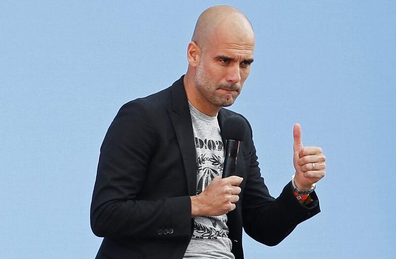 Manchester City manager Pep Guardiola is presented to the fans on Sunday at the City Football Academy. Craigh Brough / Action Images / Reuters