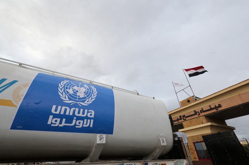 A UNRWA lorry crosses into Egypt from Gaza, at the Rafah border crossing. Reuters