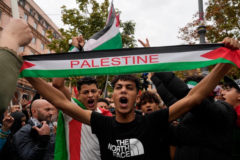 People gather for a pro-Palestinian rally in Rome. AP 