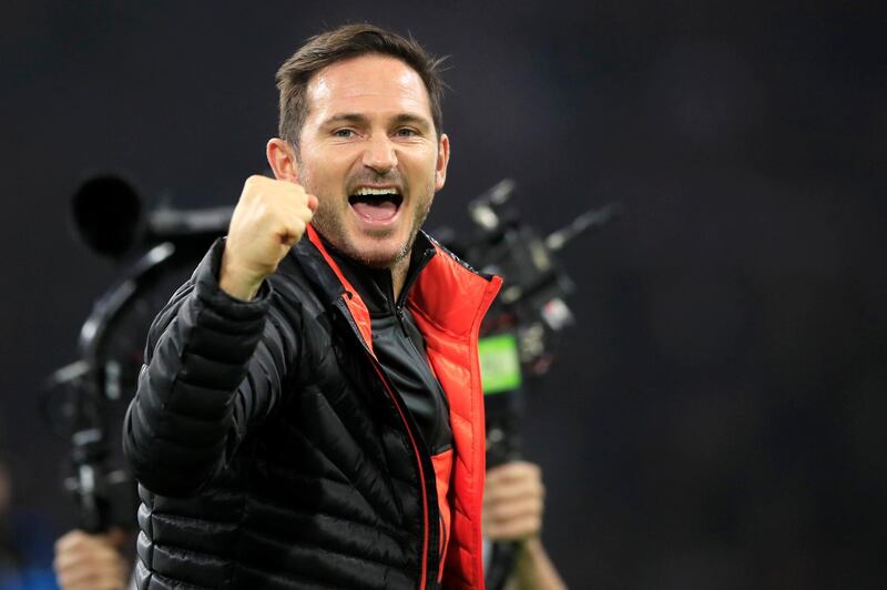 Chelsea manager Frank Lampard celebrates after the win over Ajax. AP Photo