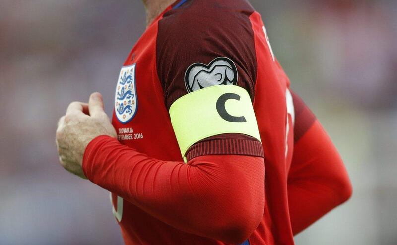 The captains armband on England’s Wayne Rooney shown during the European World Cup qualifying match against Slovakia. Carl Recine / Action Images / Reuters