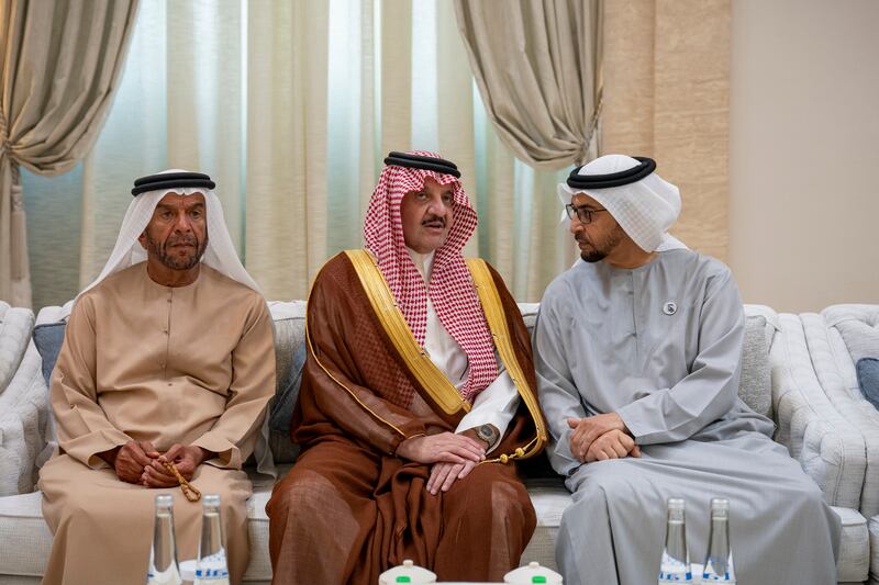 Prince Saud bin Nayef Al Saud, offers condolences to Sheikh Hamdan bin Zayed, Ruler’s Representative in Al Dhafra Region and Sheikh Suroor bin Mohamed, on the passing of Sheikh Tahnoon bin Mohammed, Ruler’s Representative of Al Dhafra Region