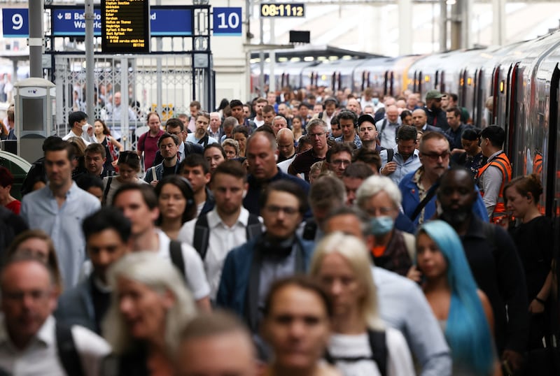 A second day of strike action on the railways took place on Thursday. Here passengers disembark a train that was running, after arriving at Waterloo station in London. Reuters