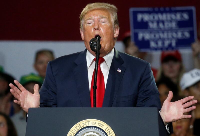 U.S. President Donald Trump holds a Make America Great Again rally in Olentangy Orange High School in Lewis Center, OH, U.S., August 4, 2018. REUTERS/Leah Millis