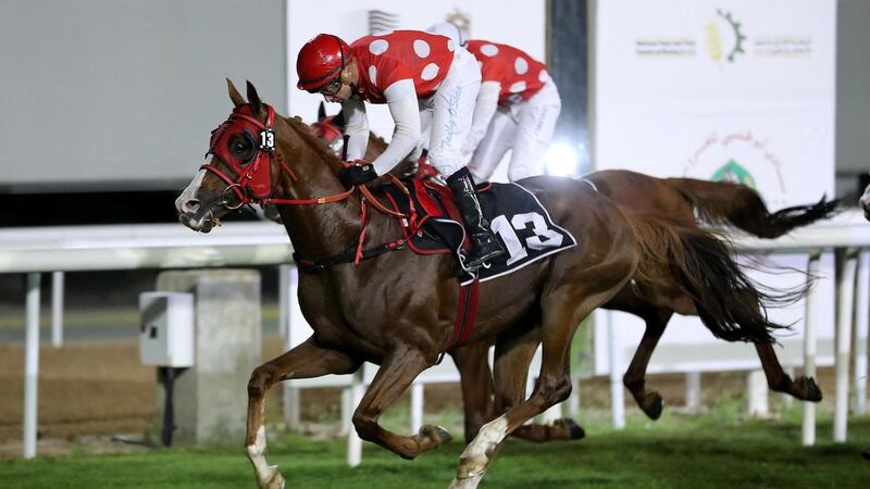 RB Torch, ridden by Tadhg O’Shea, won the Sheikh Zayed bin Sulatn Al Nahyan Jewel Crown Trial at the Abu Dhabi Equestrian Club last month. Pawan Singh / The National