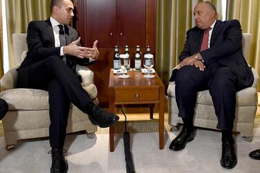 Italian Minister for Foreign Affairs Luigi Di Maio and Egyptian Minister for Foreign Affairs Sameh Shoukry during their meeting in Berlin, Germany, 19 January 2020, on the sidelines of the International Libya Conference. EPA