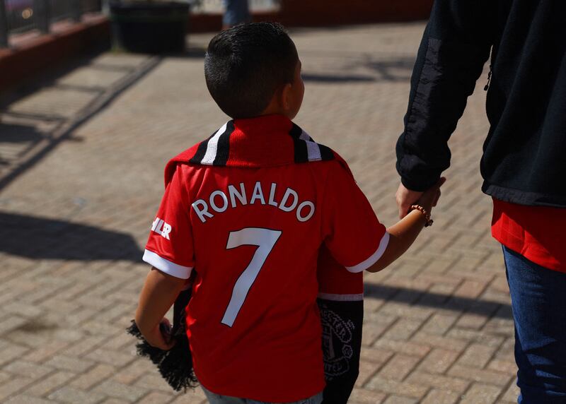 A Manchester United fan with Cristiano Ronaldo shirt outside the stadium in Southampton on Saturday. Reuters
