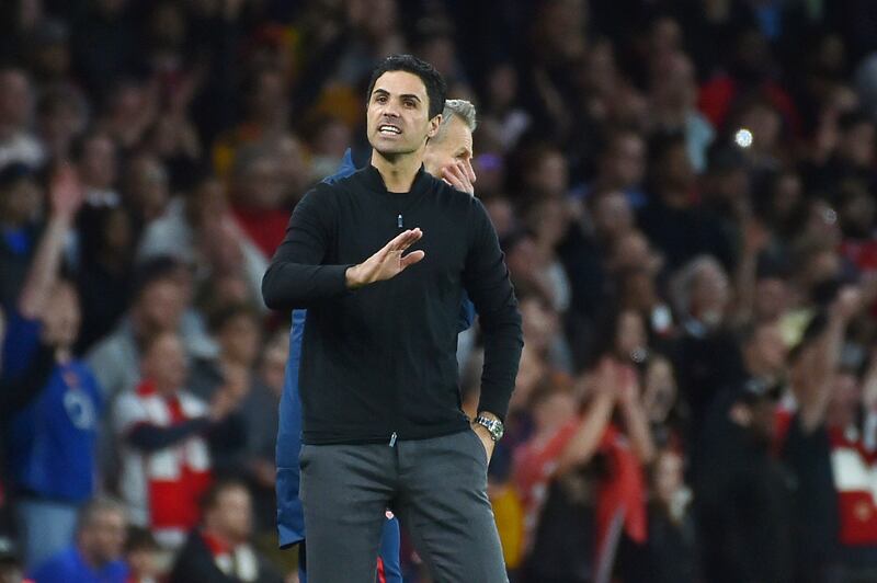 Arsenal's manager Mikel Arteta gives instructions. AP