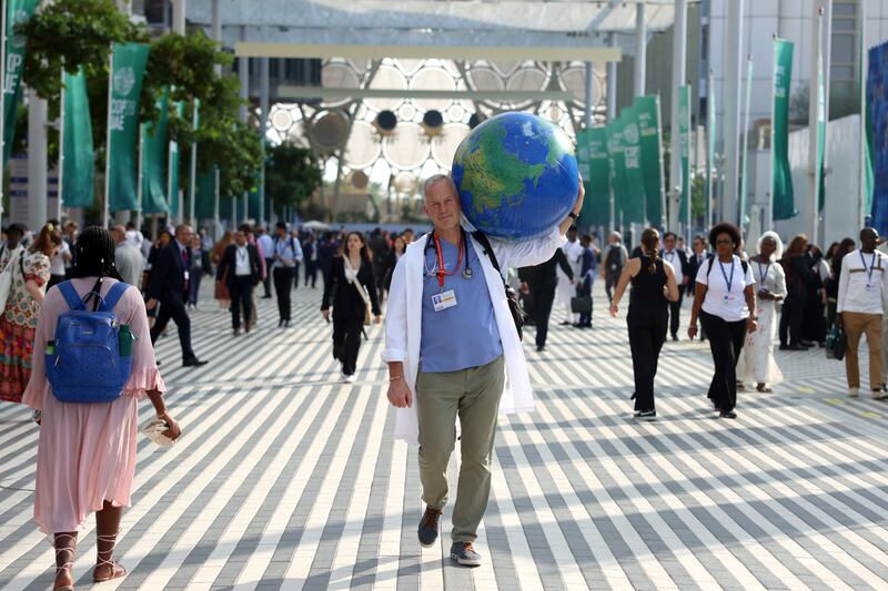 DUBAI, UNITED ARAB EMIRATES - DECEMBER 3:  In this handout image suppled by COP28,  Joseph Vipond from the Canadian Association of Physicians for the Environment at the Blue Zone during the UN Climate Change Conference COP28 at Expo City Dubai on December 3, 2023 in Dubai, United Arab Emirates. The COP28, which is running from November 30 through December 12, is bringing together stakeholders, including international heads of state and other leaders, scientists, environmentalists, indigenous peoples representatives, activists and others to discuss and agree on the implementation of global measures towards mitigating the effects of climate change. (Photo by Walaa Alshaer  / COP28 via Getty Images)