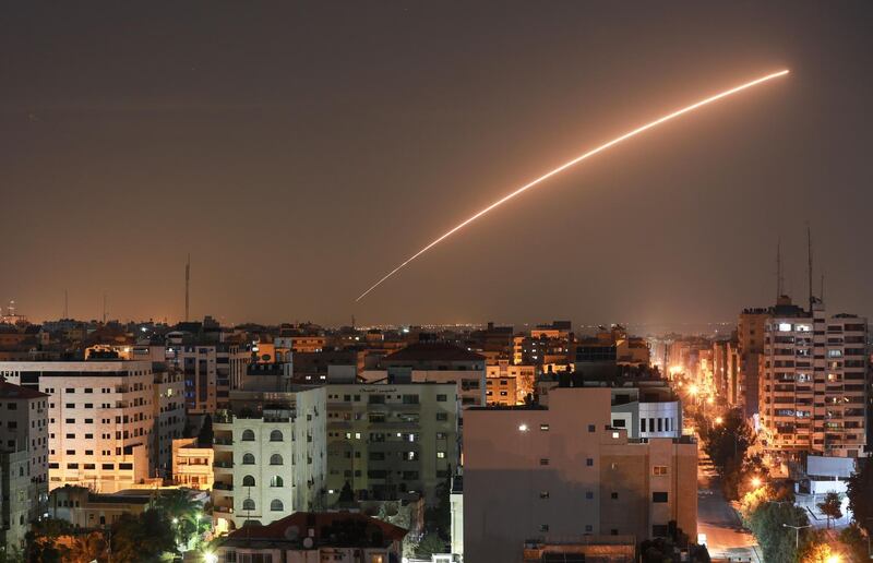 An Israeli missile is launched from the Iron Dome defence missile system is seen above Gaza city. AFP