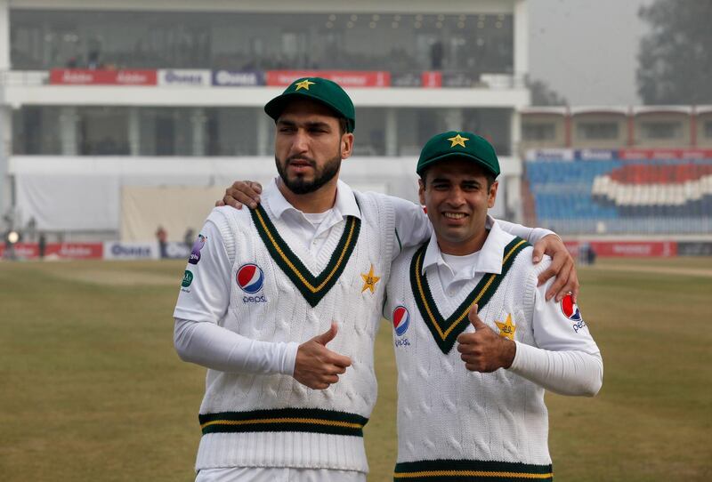 Pakistan's Usman Shinwari, left, and Abid Ali made their Test debuts on Wednesday. AP