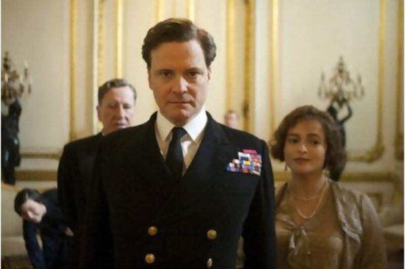 Colin Firth plays George VI in The King's Speech, with Helena Bonham Carter in the role of his wife, Elizabeth, and Geoffrey Rush as the King's speech therapist, Lionel Logue.