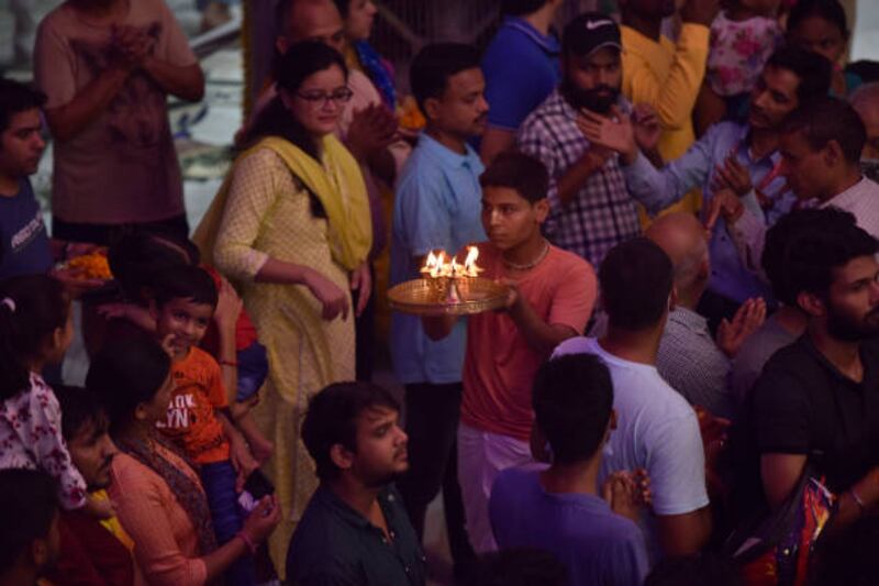 Devotees at the temple in Noida. Getty Images