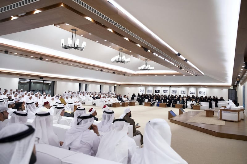 ABU DHABI, UNITED ARAB EMIRATES - May 15, 2019: Guests attend a panel discussion titled: “The Manipulation of Religious texts by Extremists”, at Majlis Mohamed bin Zayed. 

( Hamad Al Mansouri for the Ministry of Presidential Affairs )​
---