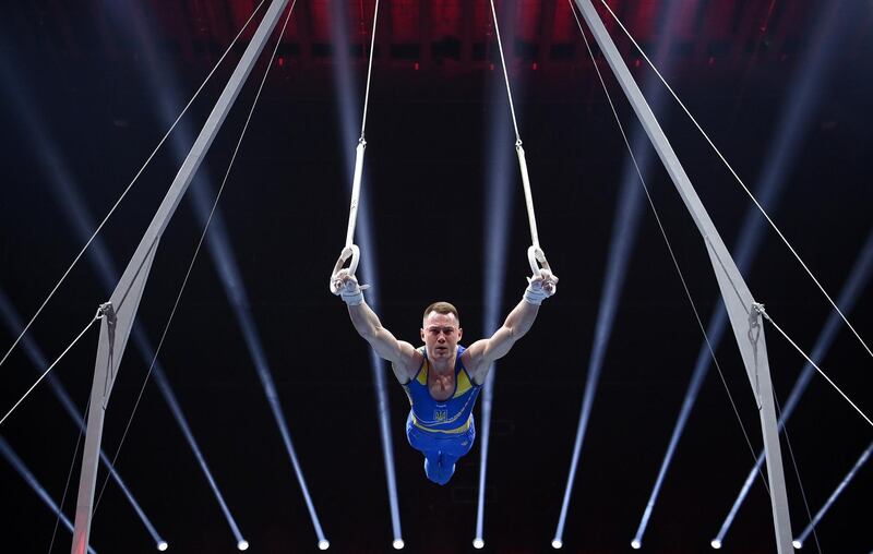 Ukraine's Igor Radivilov competes on rings during the European Artistic Gymnastics Championships at the St Jakobshalle Arena in Basel, Switzerland, on Saturday, April 24. Getty