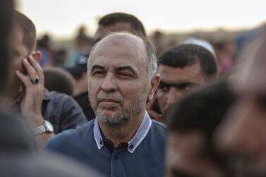 Maher Salah, prominent leader in the Hamas Palestinian Islamist movement and head of Hamas abroad, takes part in a protest along the Israel-Gaza border, in Jabalia, northern Gaza Strip in August 2018. AP